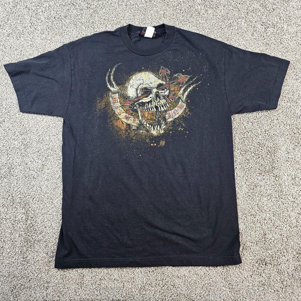 Miami Ink Shirt Mens Large Black Skull Cross Tattoo Biker Goth Grunge Y2K 2008